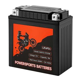 Motorcycle Battery, 12 Volt 7Ah, LiFePO4 Lithium Pre-Charged Powersports Battery, Maintenance Free & High Performance, Compatible with ATV, Motor