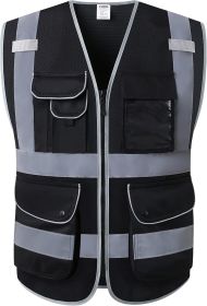 9 Pockets High Visibility Safety Vest for Men and Women, Hi-Vis Reflective Black Safety Vests with Zipper Front, Meet ANSI/ISEA Standards(159-Bla