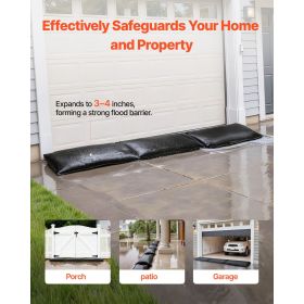 Flood Barrier, 10 Pack, 1.4 x 2.7 ft Flood Bags with Bucket, Reusable Water Absorbent Barrier Activated by Water, Sandless Sandbags Blockage
