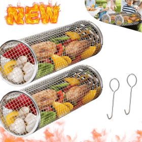 2 sets of barbecue cages (including 2 hooks) - camping/home barbecue grill, vegetable/seafood all-around grill