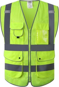 9 Pockets High Visibility Safety Vest for Men and Women, Hi-Vis Reflective Yellow Safety Vests with Zipper Front