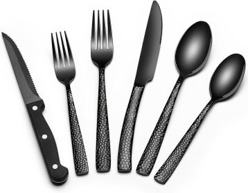 24-Piece Black Silverware Set with Steak Knives, Black Flatware Set for 4, Food-Grade Stainless Steel Tableware Cutlery Set