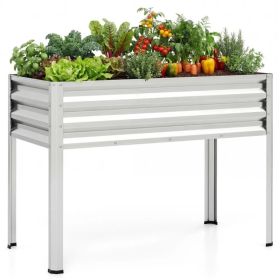 44" Elevated Raised Garden Bed with Drainage Holes, 32" Ergonomic Height Metal Planter - Silver (Option: Default Title)