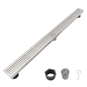 30 Inch Linear Shower Drain with Removable Square Patterned Grate, 304 Stainless Steel with Hair Strainer and Leveling Feet, Brushed Nickel (Option: Default Title)