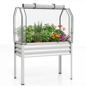 3-in-1 Metal Raised Garden Bed with Mini Greenhouse Cover, Elevated Planter Box - Silver (Option: Default Title)