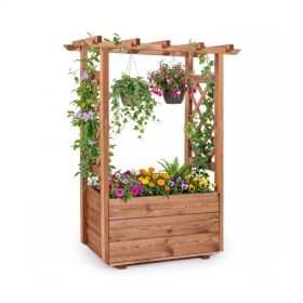 Natural Pine Wood Raised Garden Bed with Trellis & Hanging Roof, Elevated Wooden Planter Box with Drainage- Orange (Option: Default Title)