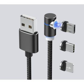 Magnetic Cable LED Magnet Charger Cable USB Cable & USB Type-C USB C (Option: 3 In1 Heads-1m-Black data)