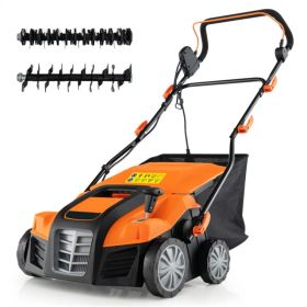Corded Electric Lawn Dethatcher with 16-Inch Cutting Width, Wear-Resistant Wheels & Large Removable Grass Bag for Home Lawn - Orange (Option: Default Title)