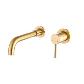Wall Mount Faucet for Bathroom Sink or Bathtub, Single Handle 3 Holes Brass Rough-in Valve Included, Brushed Gold (Option: as picture)