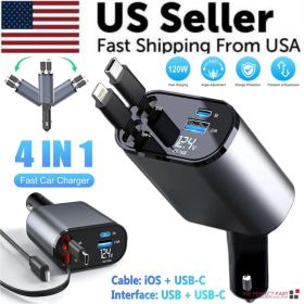 Retractable Car Charger 4 in 1 Fast Car Phone Charger 120W With USB Type C Cable (Option: Default Title)