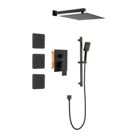 Shower System with Shower Head; Hand Shower; Slide Bar; Bodysprays; Shower Arm; Hose; Valve Trim; and Lever Handles (Option: as picture)