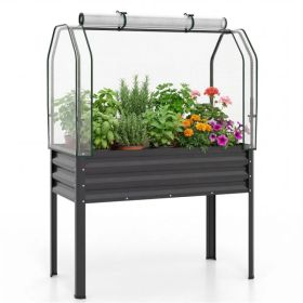 3-in-1 Metal Raised Garden Bed with Mini Greenhouse Cover, Elevated Planter Box - Black (Option: Default Title)