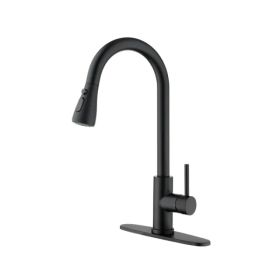 Black Kitchen Faucet; Kitchen Faucets with Pull Down Sprayer Commercial Stainless Steel Single Handle Single Hole Kitchen Sink Faucet (Option: as picture)