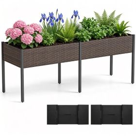 2-Section PE Rattan Raised Garden Bed, 29" Ergonomic Elevated Planter Box with Detachable Fabric Liner, 352LBS Total Capacity for Patio Backyard (Option: Default Title)