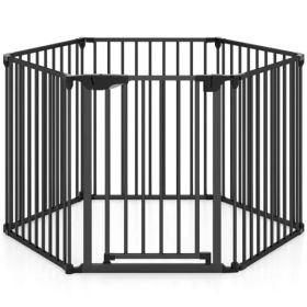 6-Panel Expandable Safety Gate (34.5"-154"), 270° Rotatable Baby/Pet Barrier For Fireplace Stairway Doorway-Black (Option: Defaulttitle)