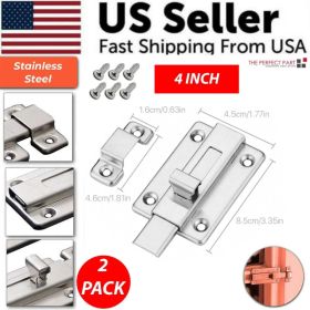 2Pcs Stainless Steel Latch Sliding Silver Doors Lock Keyless Door Bolt For Doors (Option: 4 Inch)