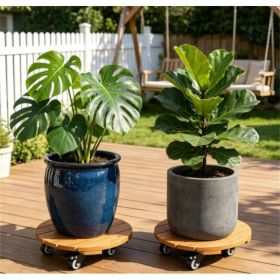 Set of 2 Natural Finish Wooden Plant Pot Mover, Portable Round Plant Stand with 4 Wheels, Sturdy Planter Caddy for Patio Garden Home Decor (Option: Default Title)