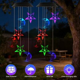 2PCS-Outdoor Solar Wind Chimes, Moon and Star Color Changing LED Light, Waterproof Hanging Decor for Patio Garden Yard, Perfect Gift (Option: Default Title)
