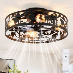 20in Caged Ceiling Fans With Remote, Bladeless Ceiling Fan 6 Speed Reversible With Remote Control,Flush Mount Caged Ceiling Fan For Bedroom, Livi (Option: D20 inH8 in)