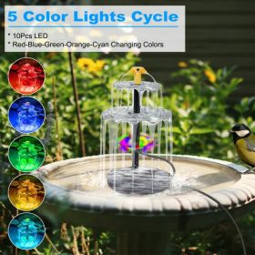 Solar Powered Water Fountain Pump with Battery Backup, 6W Solar Panel, IP68 Waterproof, Adjustable Spray Height & 9.84ft Cable, LED Lighted Solar (Option: Default Title)