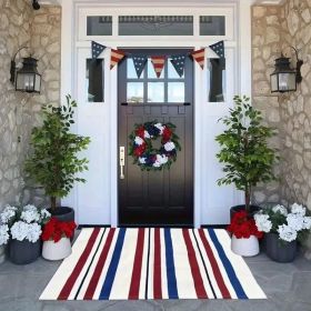 "American Flag Doormat - Patriotic USA Flag Welcome Mat, Non-Slip Indoor/Outdoor Front Door Rug, Veterans Day Gift, Porch Home Decor - Red White (Option: 24x16)