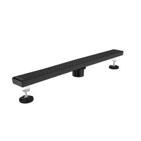 28 Inch Linear Shower Drain with Removable Square Patterned Grate, 304 Stainless Steel with Hair Strainer and Leveling Feet, Matte Black (Option: Default Title)