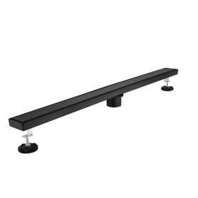 32 Inch Linear Shower Drain with 2-in-1 Flat & Tile Add Removable Cover, 304 Stainless Steel with Hair Strainer and Leveling Feet, Matte Black (Option: Default Title)