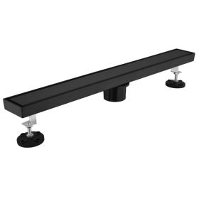 28 Inch Linear Shower Drain with 2-in-1 Flat & Tile Add Removable Cover, 304 Stainless Steel with Hair Strainer and Leveling Feet, Matte Black (Option: Default Title)