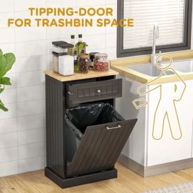 Kitchen Tilt Out Trash Bin Cabinet Free Standing Recycling Cabinet Trash Can Holder With Drawer, Black-AS (Option: as picture)