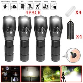 4Pack USB Rechargeable LED Flashlight Adjustable Focus Outdoor 5-Modes Flashlight Not included Battery (US Logistics only For USPS.TK/TMEU only F (Option: Default Title)