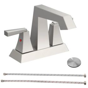 2-Handle Bathroom Sink Faucet Brushed Nickel 4 Inches Centerset Vanity Faucet 3 Hole Bathroom Faucet with Pop Up Drain & Supply Lines Modern Comm (Option: as picture)