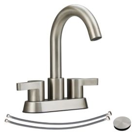 Bathroom Faucet 2 Handle Centerset Bathroom Sink Faucet with Pop Up Drain Assembly, 4 Inches Bathroom Vanity Lavatory Faucet 3 Holes Brushed Nick (Option: as picture)