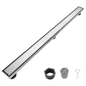 36 Inch Linear Shower Drain with 2-in-1 Flat & Tile Add Removable Cover, 304 Stainless Steel with Hair Strainer and Leveling Feet, Brushed Nickel (Option: Default Title)