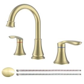 2-Handle 8 inch Widespread Bathroom Sink Faucet Brushed Gold Lavatory Faucet 3 Hole 360° Swivel Spout Vanity Sink Basin Faucets 3008B-NA (Option: as picture)