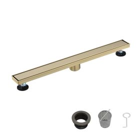30 Inch Linear Shower Drain with 2-in-1 Flat & Tile Add Removable Cover, 304 Stainless Steel with Hair Strainer and Leveling Feet, Brushed Gold (Option: Default Title)