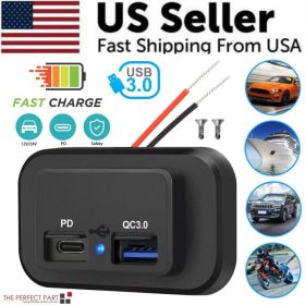 12-24V 4.8A Dual USB PD QC3.0 Car Boat RV Fast Charger Socket LED Power Outlet (Option: Default Title)