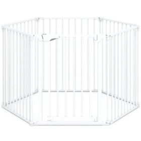 6-Panel Expandable Safety Gate (34.5"-154"), 270° Rotatable Baby/Pet Barrier For Fireplace Stairway Doorway-White (Option: Defaulttitle)