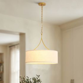 Modern 3-Light Fabric Pendant Light, Black Adjustable Drum Chandelier, Matte Black Fabric Shade Ceiling Light Fixture For Dining Room Living Room (Option: Golden)