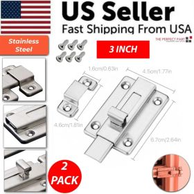 2Pcs Stainless Steel Latch Sliding Silver Doors Lock Keyless Door Bolt For Doors (Option: 3 Inch)