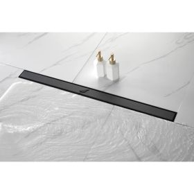 36 Inch Linear Shower Drain with 2-in-1 Flat & Tile Add Removable Cover, 304 Stainless Steel with Hair Strainer and Leveling Feet, Matte Black (Option: Default Title)
