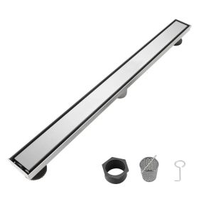 28 Inch Linear Shower Drain with 2-in-1 Flat & Tile Add Removable Cover, 304 Stainless Steel with Hair Strainer and Leveling Feet, Brushed Nickel (Option: Default Title)